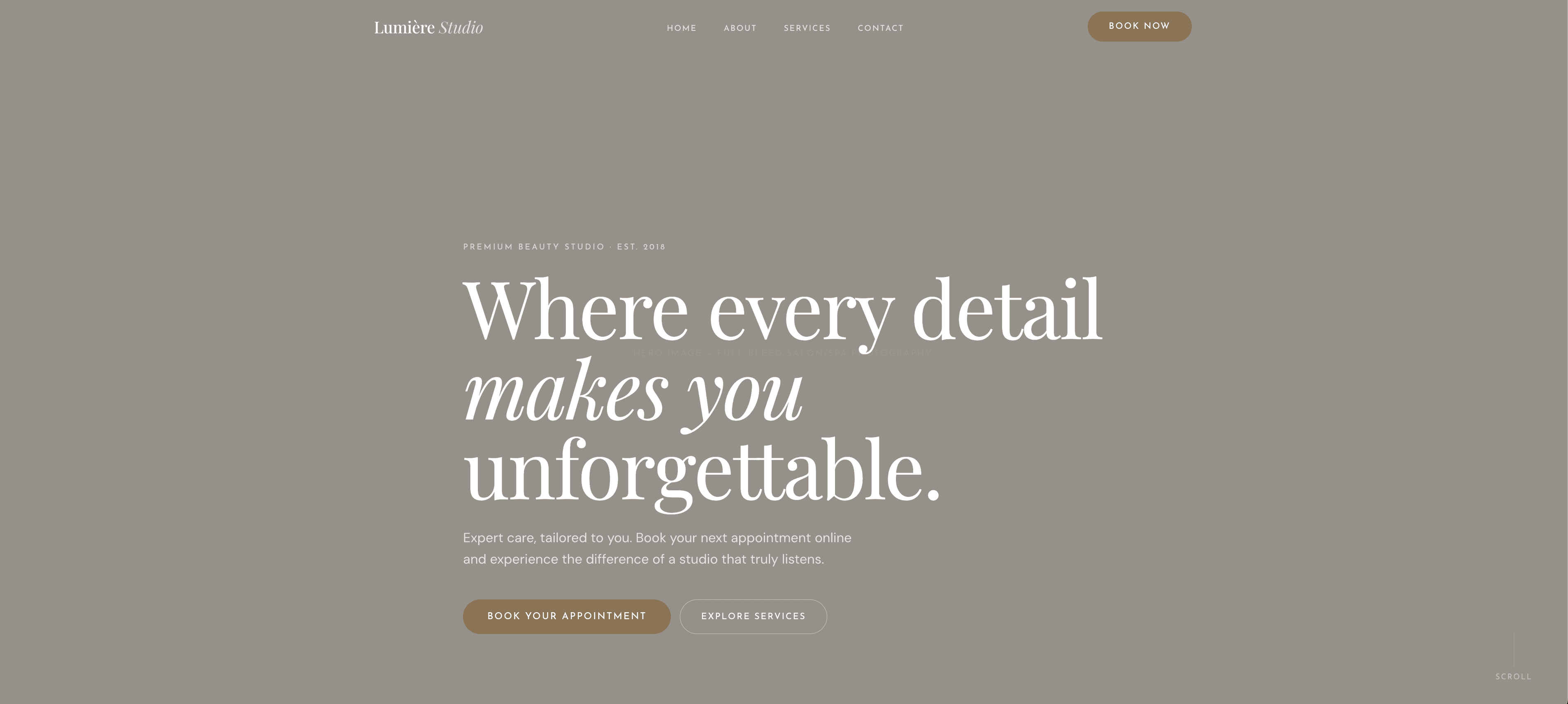 Lumière Studio template — premium spa aesthetic
